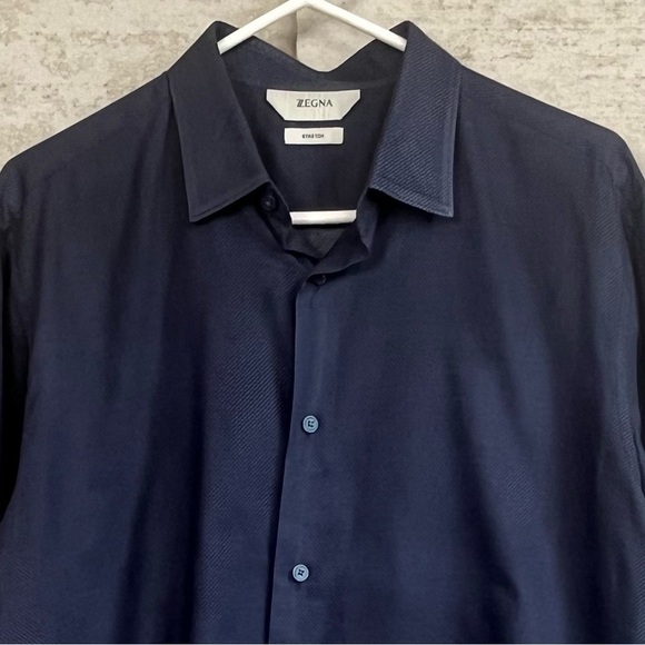 Zegna Z Zegna Men's Stretch Navy Blue Button Up Dress Shirt Sz XL - Picture 2 of 15
